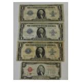 4 - 1923 $1 silver certificate, large size, and