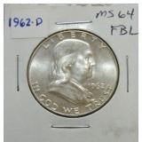 1962-D Franklin half MS64 FBL