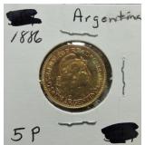 1886 Argentina 5P gold