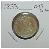 1833 Bust quarter MS62