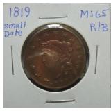 1819 Large cent, MS65 R/B, small date