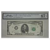 1969 $5 FRN, PMG 67
