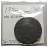 1802 Large cent, VF, no stems