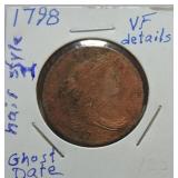 1798 Large cent, VF, details, ghost date