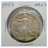1942  Walking Liberty half MS63