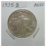 1935-D Walking Liberty half AU55