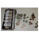 Coin lot: 1 silver quarter, 27 wheat cents, $38.13