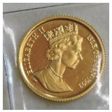 1993 Isle of Man gold crown, 1/25oz