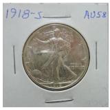 1918-S Walking Liberty half AU58