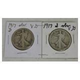 1917-D Obv & 1917-S Obv Walking Liberty halves