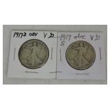 1917-D Obv & 1917-S Obv Walking Liberty halves