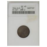 1944-D/S Lincoln cent, ANACS EF45