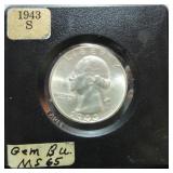 1943-S Washington quarter Gem BU MS65