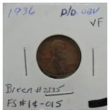 1936 Dbl Obv Lincoln cent, Breen #2135