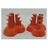 Vintage Fiesta pair of tripod candle holders,
