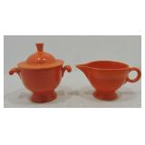 Vintage Fiesta cream & sugar, red, glaze burr on