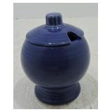 Vintage Fiesta mustard, cobalt, rim nick to lid