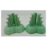 Vintage Fiesta tripod candle holder pair, green,