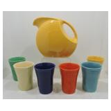 Vintage Fiesta 7 pc water set with yellow disc
