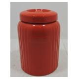 Hall China Chinese red cansiter, lid repair