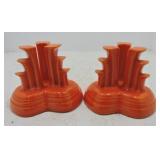 Vintage Fiesta tripod candle holder pair, red