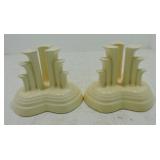 Vintage Fiesta tripod candle holder pair, ivory