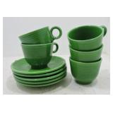 Vintage Fiesta cup & saucer group, 5 medium green