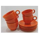 Vintage Fiesta cup & saucer group, 5 red