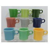 Vintage Fiesta lot of 9 mugs, all different colors