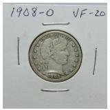 1908-O Barber quarter VF20