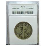 1921 Walking Liberty half ANACS VG10