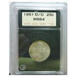 1951D/D Washington quarter ACGS MS64