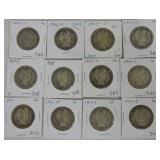 Lot of 12 Barber halves 1905-1915