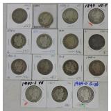 Lot of 15 Barber halves 1893-1904