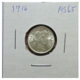 1916 Barber dime MS65