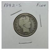 1892-S Barber quarter F