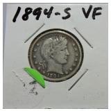 1894-S Barber quarter VF