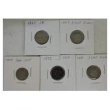 Three cent nickel: 1865, 1867, 1870, 1872, 1881