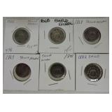 Shield nickel: 1866, 2 - 1868, 1869, 1870, 1882