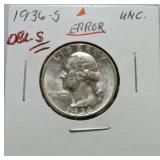 1936-S Washington quarter unc, double 