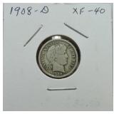 1908-D Barber dime XF