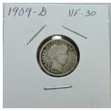 1909-D Barber dime VF30