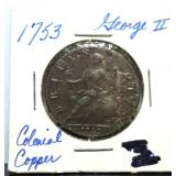 1753 George II Colonial copper