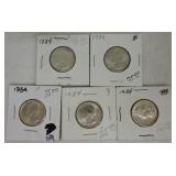 Lot of 5 - 1934 BU Washington quarters