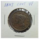 1847 large cent VF