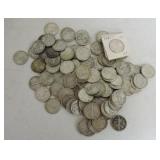 Lot of 108 silver half dollars