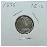 1875 Seated Liberty dime VG8