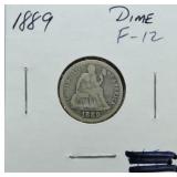 1889 Seated Liberty dime F12