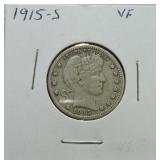 1915-S Barber quarter VF