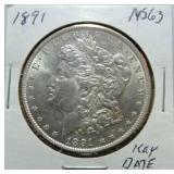 1891 Morgan dollar MS63